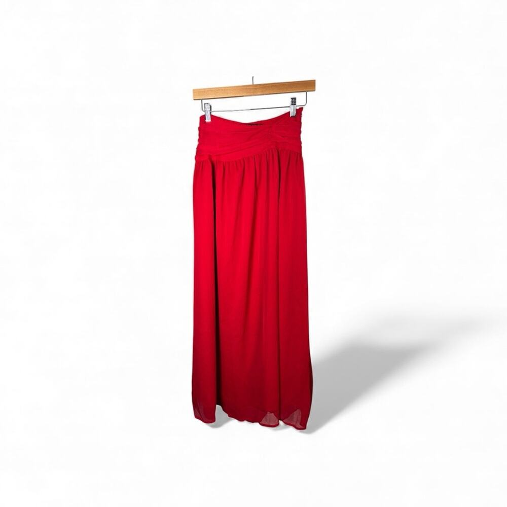 PrettyLittleThing Red Chiffon Maxi Skirt Side Zipper 2